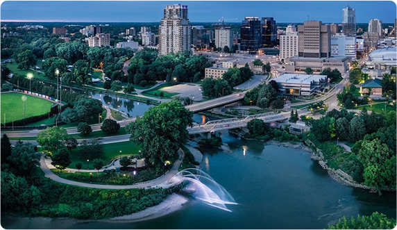 aerial view of downtown London near Thames river